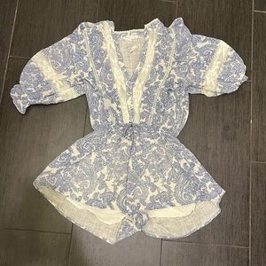 These Three Boutique Romper- blue/white